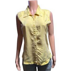 Pulp women's sleeveless tencel yellow with stitching button-up shirt S